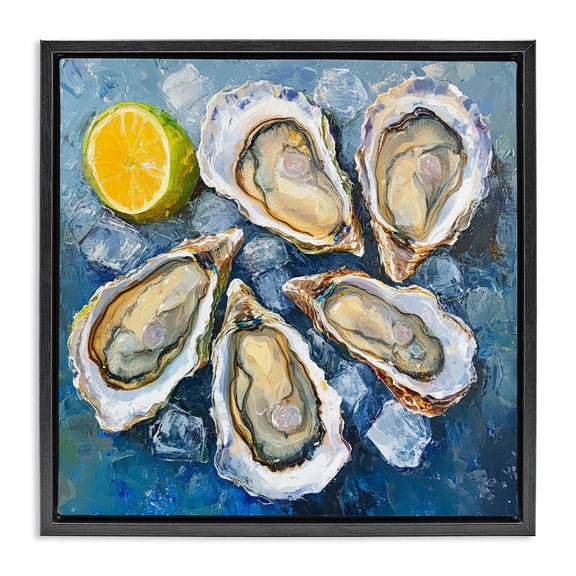 Stupell Industries Lemon & Oysters Seafood Food & Beverage Painting Black Floater Framed Canvas Art Print Wall Art, 18 x 18