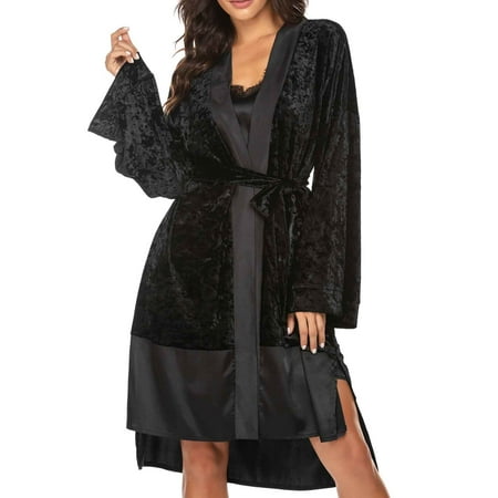 

Dadaria Pajamas for Women Soft Comfy Woman Fashion Solid Color Lace Long Sleeves Plus Size Nightgown Loose Tops Blouse Home Wear Black S Women