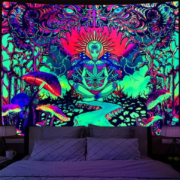 Tapiz fluorescente Alien colgante de pared dormitorio sala de estar decoración tela brillante Tmvgtek Para estrenar