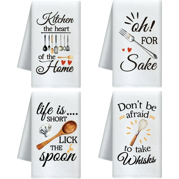 Humorous Kitchen Phrase Decorative Kitchen Towels Set of 4 Soft Absorbent Microfiber Dish Towel for Kitchen Tea Coffee Bar Home Best Gift for Housewarming Christmas Thanksgiving Birthday colorful