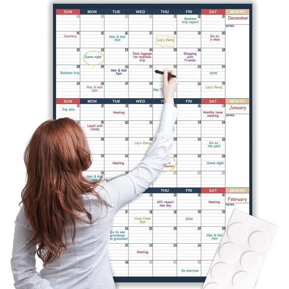 Dry Erase Calendar for Wall - Undated 3 Month Wall Calendar, 28" x 40"(Vertical), Large Wall Calendar Dry Erase for Office, Home, School