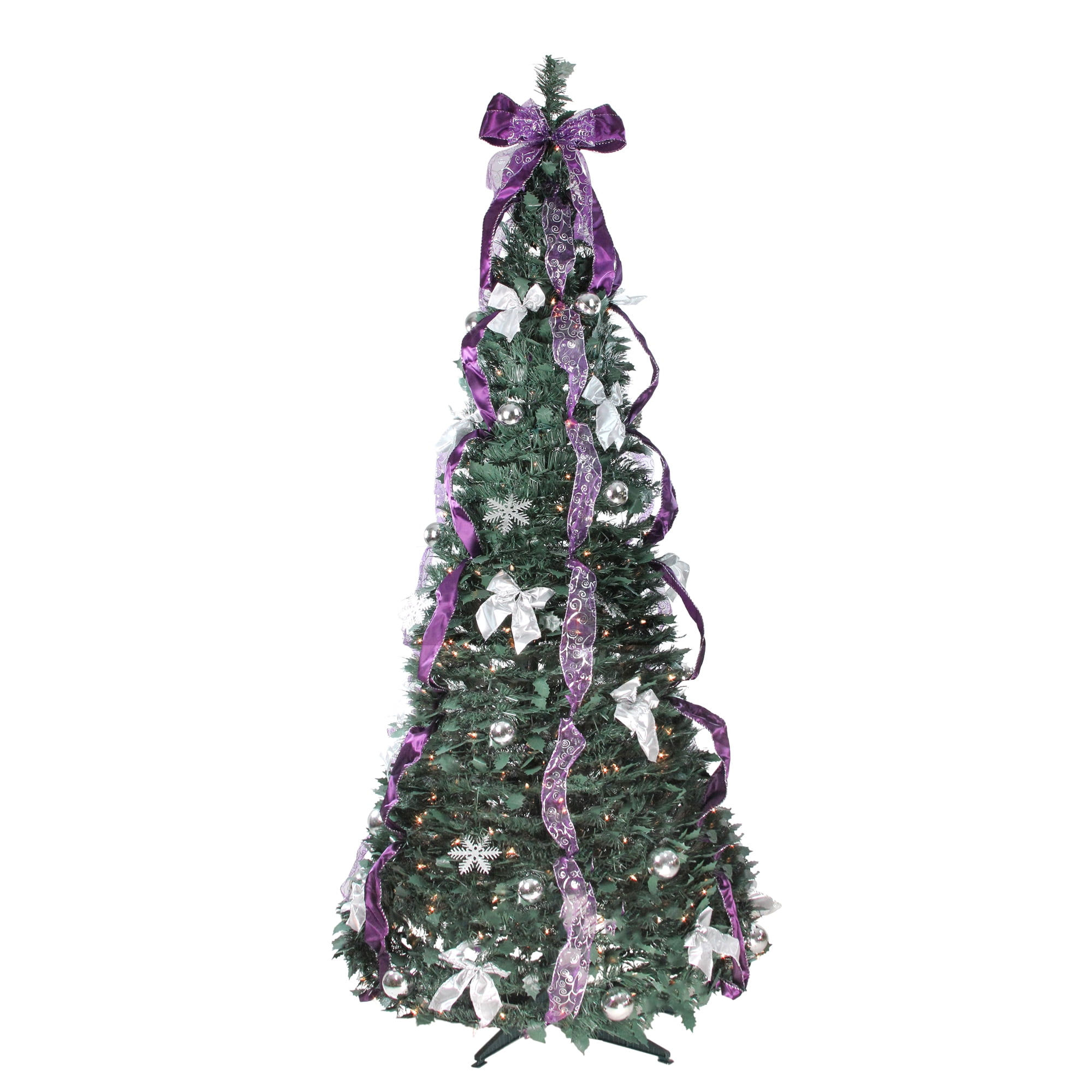6' Pre-Lit Purple and Silver Pre-Decorated Pop-Up Artificial Christmas ... Christmas Trees Decorated Purple