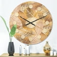 thumbnail image 2 of Designart 'Palm Golden Leaves II' Mid-Century Modern Wood Wall Clock, 2 of 5