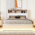 thumbnail image 3 of Queen Size Upholstered Platform Bed with Storage Headboard and Hydraulic Storage System, PU Storage Bed with LED Lights and USB charger, White, 3 of 9