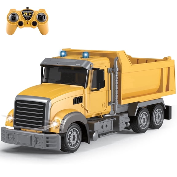RC Dump Truck Toy for Kids - 7 Channel Remote Control Dump Truck with LED Lights, RC Construction Vehicle Engineering Toys