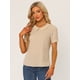 thumbnail image 3 of Blusa Camisa Camiseta de lunares de manga corta con cuello Peter Pan de verano para mujer Beige Obscuro M, 3 of 5