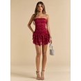 thumbnail image 5 of Womens Burgundy Lace Strapless Ruffle Hem Mini Dress For Date Night Club Birthday Party, 5 of 7