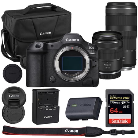 Canon EOS R5 Mark II Mirrorless Camera with 28-70mm & 100-400mm Lens Bundle with Canon 200ES EOS Shoulder Bag + 64GB Extreme PRO Memory Card