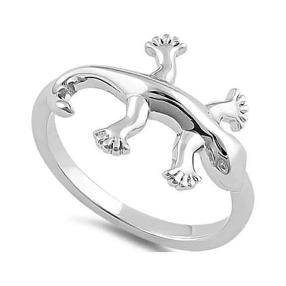 925 Sterling Silver Oxidized Platinum Plated Gecko Women Valentines Day Gifts Ring