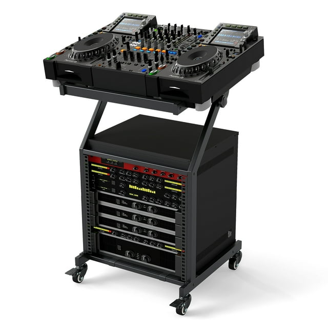 Gymax 9U 2 Layer Professional Audio Rack Mount w/Adjustable Crossbars Lockable Wheels