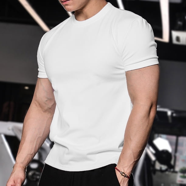 Ceisia Men's Slim Fit Crew Neck Short Sleeve T-Shirt High Stretch German Velvet Athletic Top White XXL Gifts