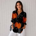 thumbnail image 4 of Nyfairy Plus Size Women's Halloween Print Long Sleeve Button Down Casual Shirt, 4 of 5