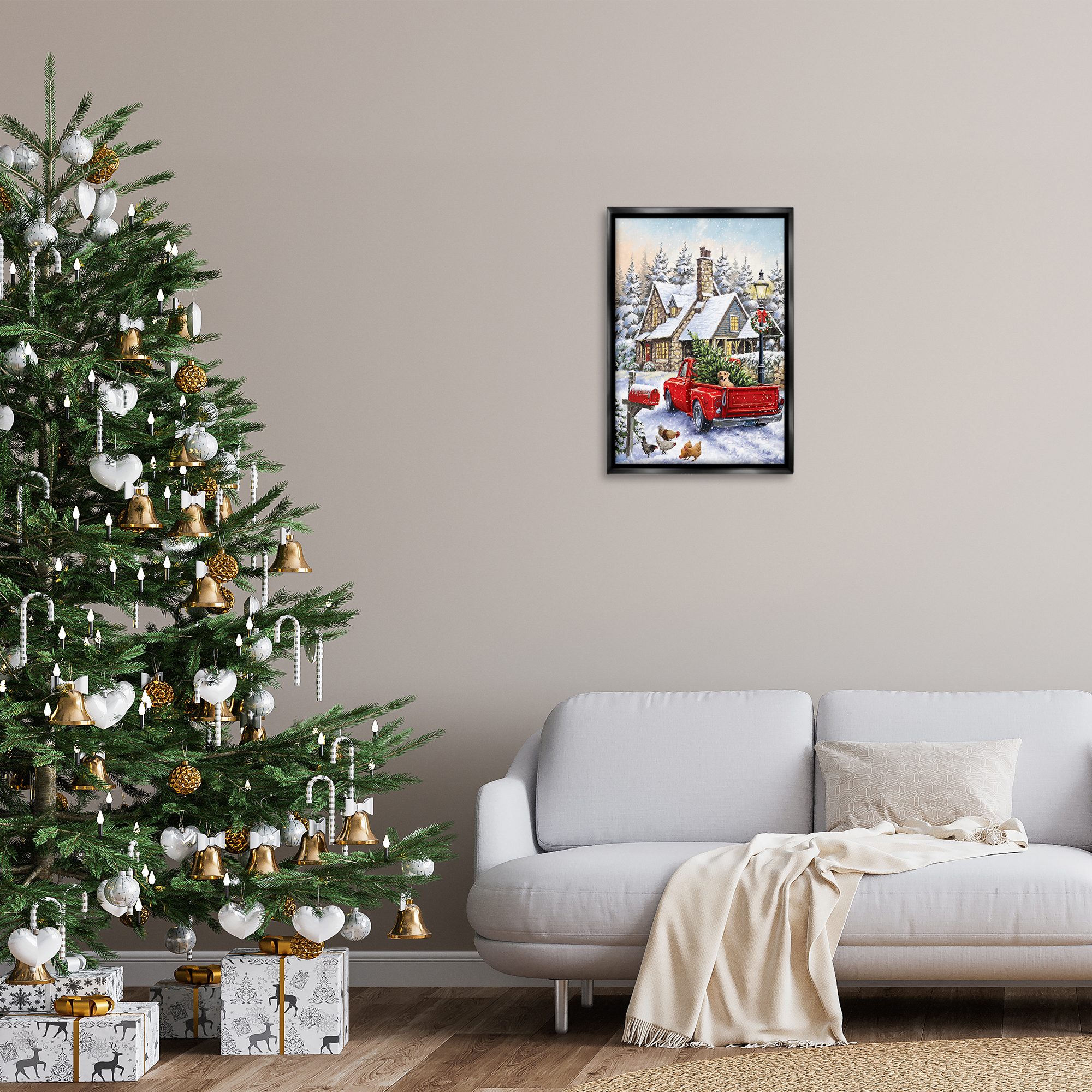 Stupell Industries Rustic Holiday Scene Holiday Painting Black Floater Framed Art Print Wall Art, 17 x 25