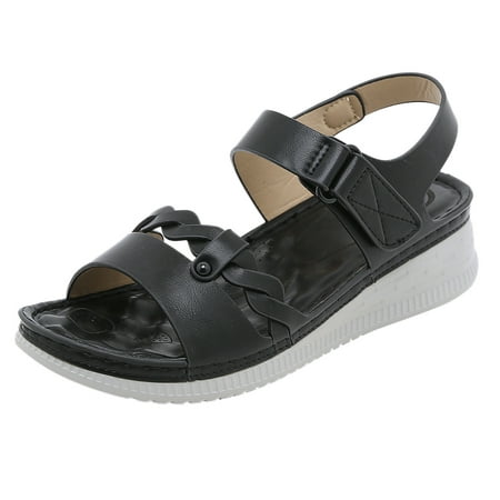 

ZIZOCWA Heels Sandals for Women Soft Sandals for Women Women Summer Solid Color Hook Loop Casual Open Toe Wedges Comfortable Beach Shoes Sandals Slipp 7.5
