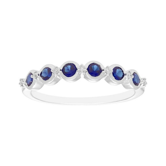 Solid 925 Sterling Silver 0.70 Ctw Blue Sapphire Gemstone Half Eternity Bezel Setting Stacking Ring, Women Wedding Engagement Ring_5.5