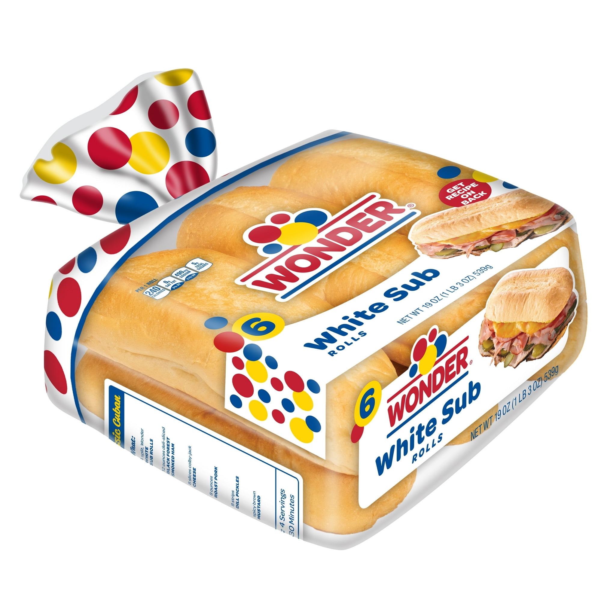 Wonder Bread Sub Rolls, White Bread Rolls, 19 oz, 6 Count