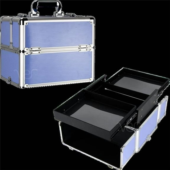VER VP019-620 Stripe Professional Aluminum Upgradeable 2 Lockable Sliding Tray Makeup Train Case, Lavender - Large