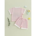 thumbnail image 6 of Loicainy Toddler Baby Girl Summer Waffled Clothes Set 9 12 18 24 Months 2T 3T 4T 3D Flower Short Sleeve Round Neck Tops Elastic Waist Shorts Outfit, 6 of 9