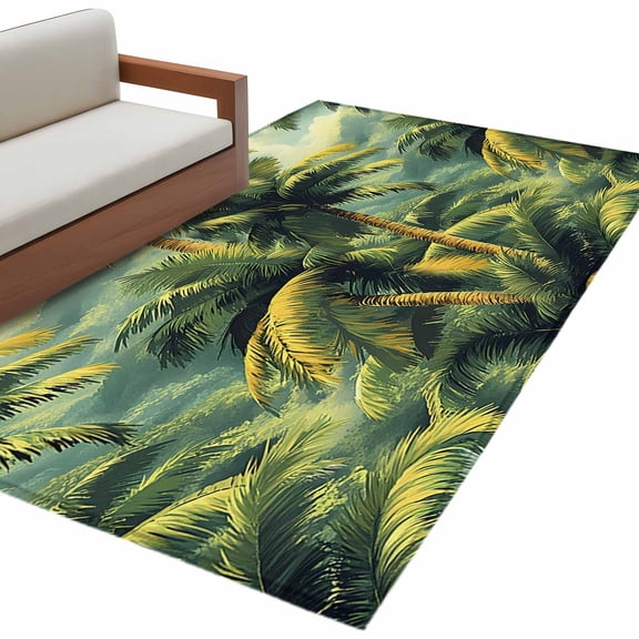 Tropical Plant AreaRug 4x6ft Watercolor Summer Forest Paintings Non-SlipWashable SquareRugs Soft Felt Indoor Floor Mat for Bedroom Kitchen Living Room Bathroom