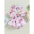 thumbnail image 3 of xiaxaixu Ensemble de Barboteuse pour Bébé Filles, Robe à Manches Courtes Épaules Dénudées Imprimé Rabbit avec Bandeau pour Usage Quotidien Décontracté, 3 of 8