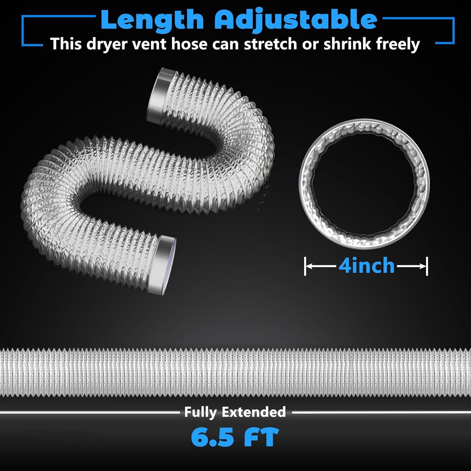 MKEUDQ-Dryer Vent Hose 4Inch 6.5Ft, Aluminum Foil Ducting Dryer Vent Kit for Tight Space, Flexible Dryer Exhaust Duct Hose for HVAC Ventilation,Grow Tent,Kitchen
