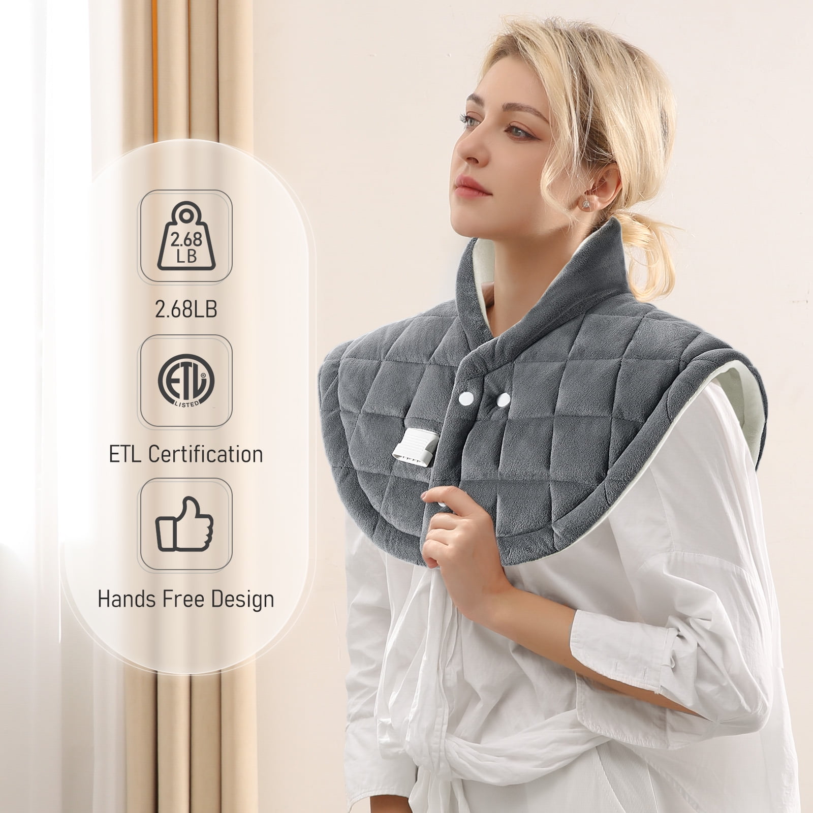 Entil Weighted Heating Pad for Shoulder and Neck, Heavy Duty, 9 Heating Levels, 2 Timers, Gray Crystal Super Soft Fabric, 24" x 24"