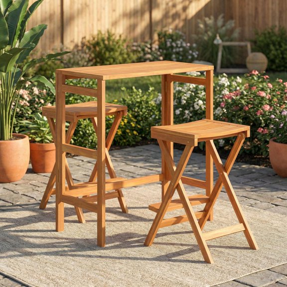 Barara King Acacia Wood Outdoor Bar Table Patio Bar Height Table with Slatted Top for Balcony Backyard Garden Deck Outdoor Furniture, Natural