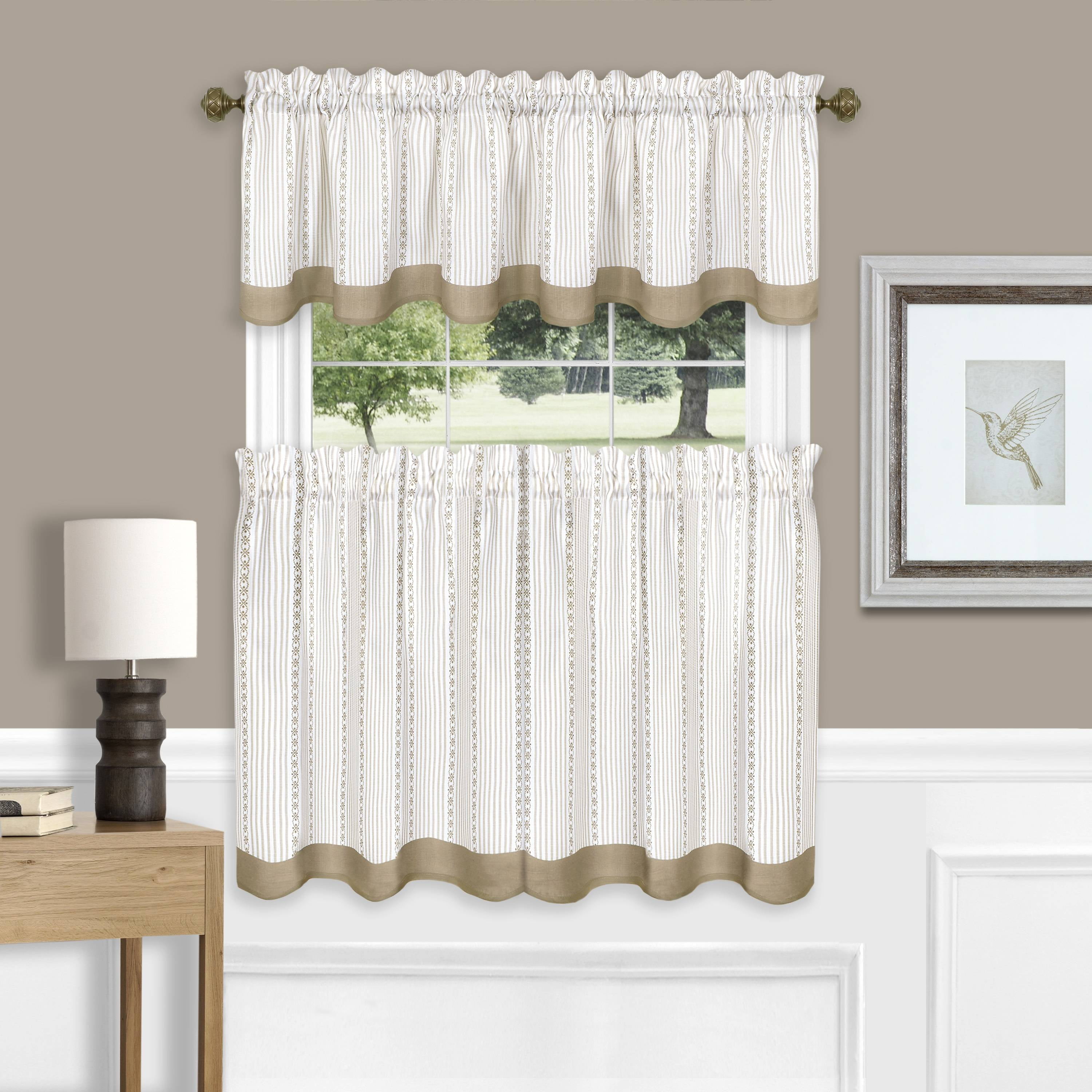 Simple Elegance by Ben&Jonah Laurel Window Curtain Tier Pair and Valance Set - 58'W x 36'L - Taupe