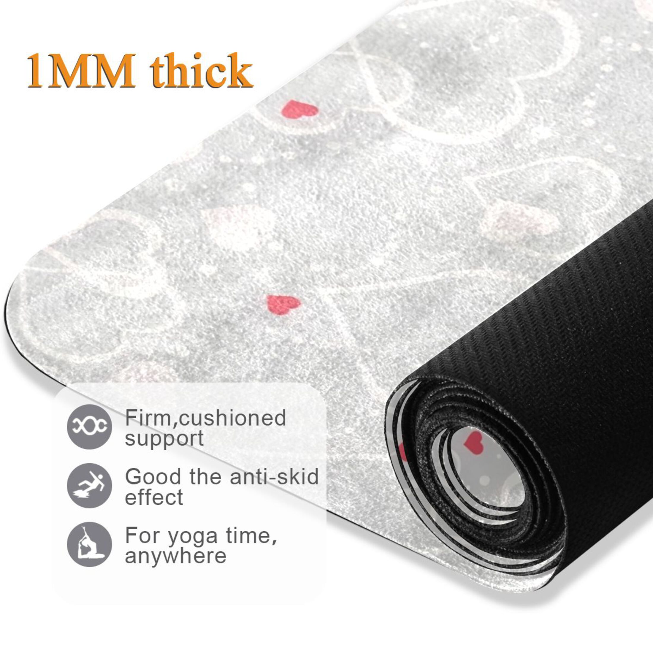 BZSMCE Yoga Mat Women Fitness Mat Gray Heart Pattern