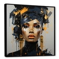 thumbnail image 2 of Designart "Expressive Tribes African Woman in Black and Gold V" Fashion Framed Wall Art - Glam Black Woman Entryway Framed Wall Art, 2 of 6