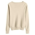 thumbnail image 4 of WTOBBY Women's Casual Lace V-Neck Base Layer Sweater, Knitted Long Sleeve Solid Color Top with Feminine Details, Ideal for Layering and Style,Beige L, 4 of 5