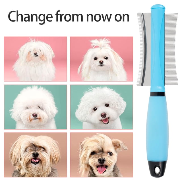 Peine De Aseo Para Perros De Doble Cara Para Eliminar Enredos, Nudos, Pelo De Suciedad Enmarañado, Peines De Metal Para Mascotas Con Dientes Redondos Anchos Y Densos De Acero Inoxidable Muyoka Hogar