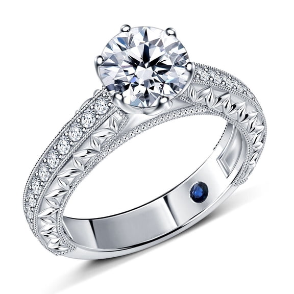 18k Solid White Gold Plated Moissanite Ring, 2.20 Carat Round Cut Moissanite Engagement Ring, Art Deco Ring Vintage Style Ring For Women Promise Ring