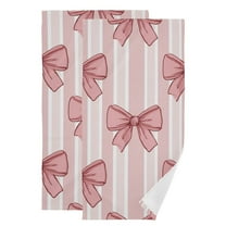 Pink Stripes Bows Hand Towel Absorbent Bath Towels for Bathroom Sports Gym 28" x 14" Set of 2