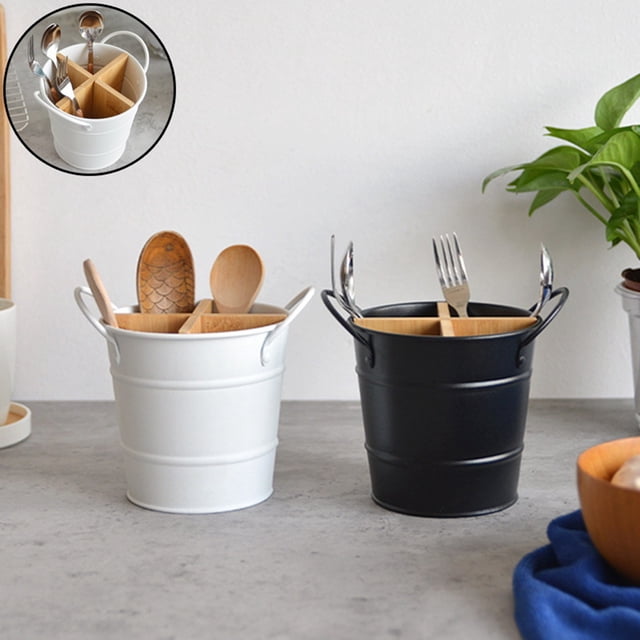 Kitchen Cutlery Organizer Knife Stand Storage Holder Separate Spoon Fork Chopstick Kitchenware Cooking Tool Bucket Black