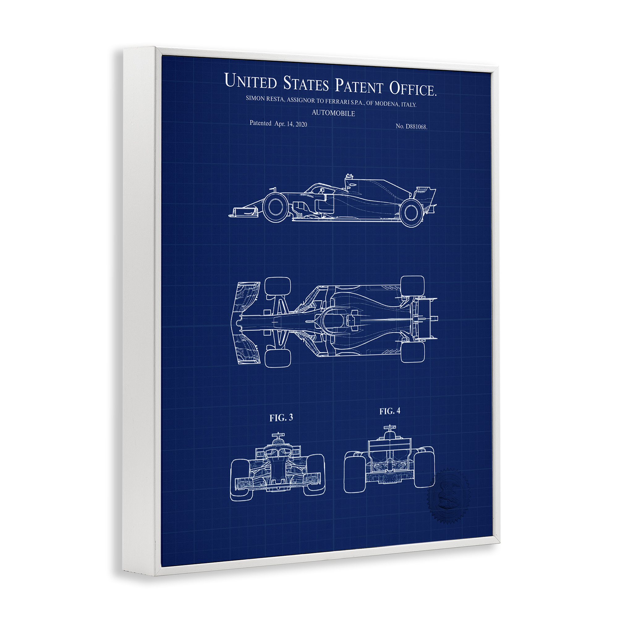 Stupell Industries Race Car Blueprint Transportation Painting White Framed Art Print Wall Art, 11 x 14