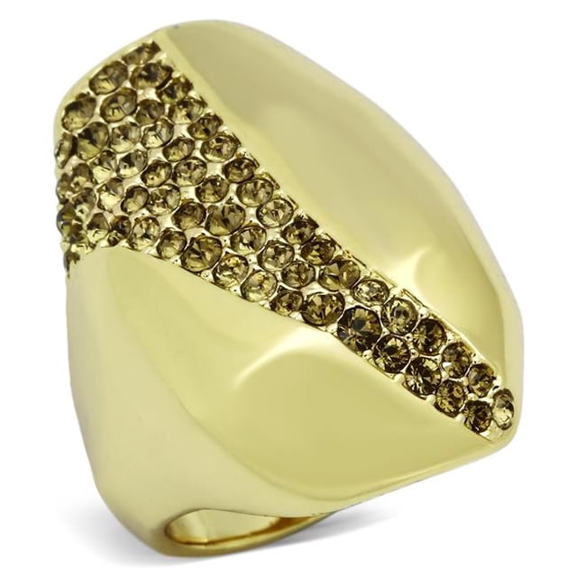 Alamode TK854-8 Femmes IP Or Bague en Acier Inoxydable avec Cristal de Qualité Supérieure en Quartz Fumé - Taille 8