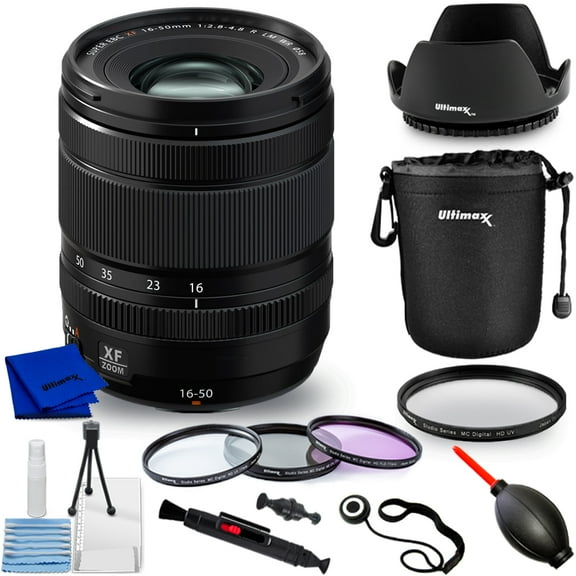 FUJIFILM XF 16-50mm f/2.8-4.8 R LM WR Lens with 3 Piece Multi Coated HD Filter Kit, UV Filter, Tulip Lens Hood & Much More (10pc Bundle)
