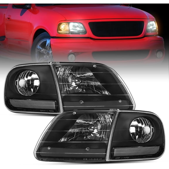 Nilight Headlight Assembly Compatible with 1997 1998 1999 2000 2001 2002 2003 Ford F-150 Expedition Black Housing