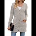thumbnail image 1 of Cárdigan de Otoño para Mujer, de Punto Suave, de Larga, Abierto Al Frente y con Bolsillos. Gris XL, 1 of 8