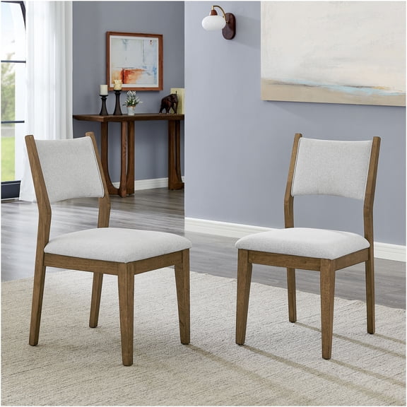 JERFIT 2-Pack Modern Walnut Oak Dining Chairs with Comfortable Gray Upholstered Seats, Open Back Side Chairs for Kitchen and Dining Room