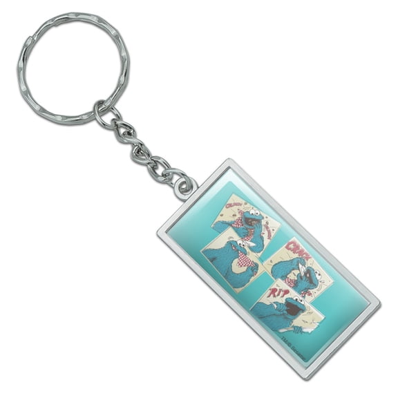 Rectangle  Sesame Street Cookie Monster Comic Keychain in Chrome Plated Metal