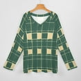 thumbnail image 3 of LYWC Green Plaid-317 Long Sleeve Shirts For Women Oversized Tshirts Tops Tees Fall T-Shirts V Neck, 3 of 7