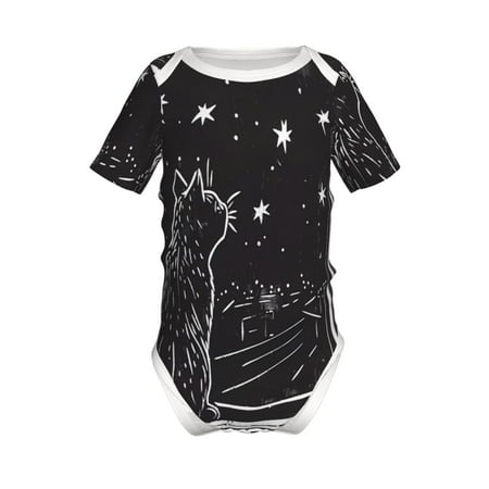 

Junzan Star Gazing Cat Illustration Print Short-Sleeve Baby Climbing Clothes Bodysuits for Infant One-Piece for Baby Boys & Girls Baby Clothes Baby Romper with Snap Closure-6 Months