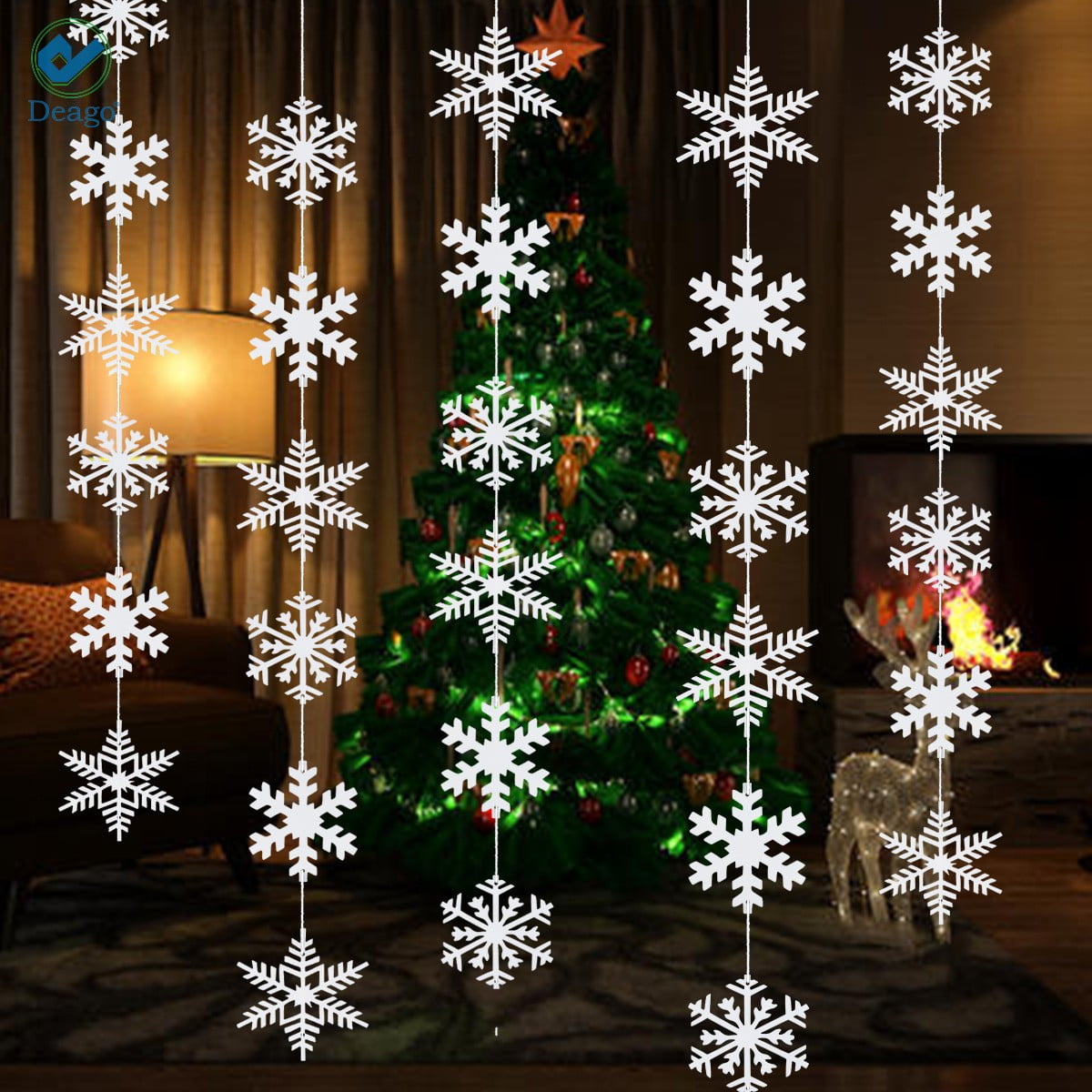 Christmas Hanging Snowflake Decorations,Snowflakes Garland for Window Xmas Trees 