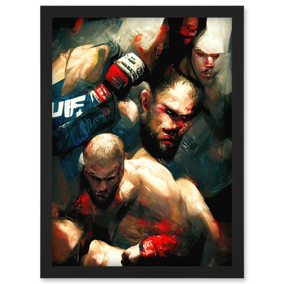Cage Fighting Abstract Oil Martial Arts Boxing Artwork Framed Wall Art Print A4