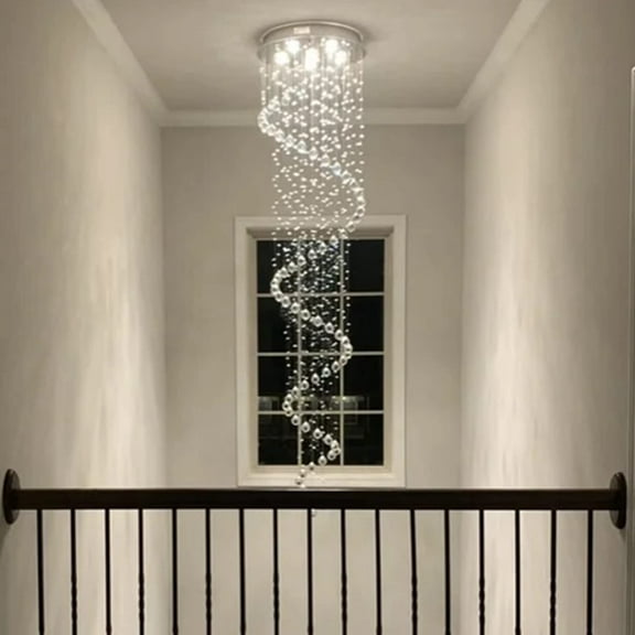 SEFINN FOUR Modern Spiral Design Crystal High Ceiling Pendant Light Chandelier for Living Room Hotel Stairs Foyer Entryway H87"