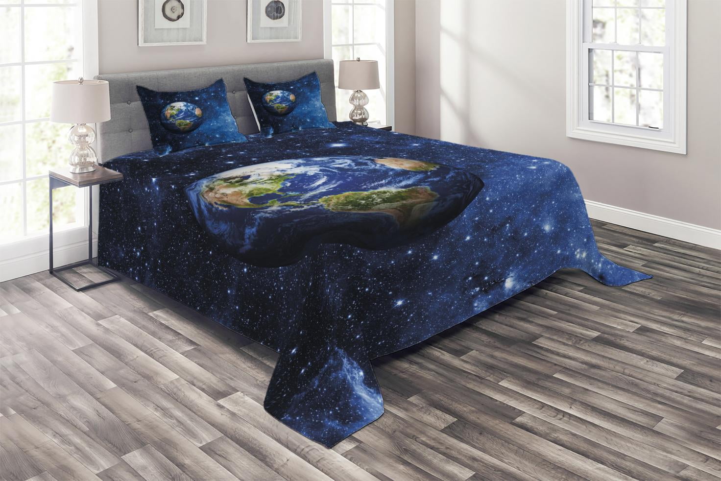 Space Coverlet Set Outer View Of Planet Earth In Solar System With Stars Life On Globe Themed Image Decorative Quilted Bedspread Set With Pillow