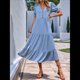 thumbnail image 5 of Vestido Informal de Verano para Mujer, con Volantes, Corta, Cuello en V, Botones, Estilo Bohemio, para Playa, Corte en A, Fluido, con Azul S, 5 of 10