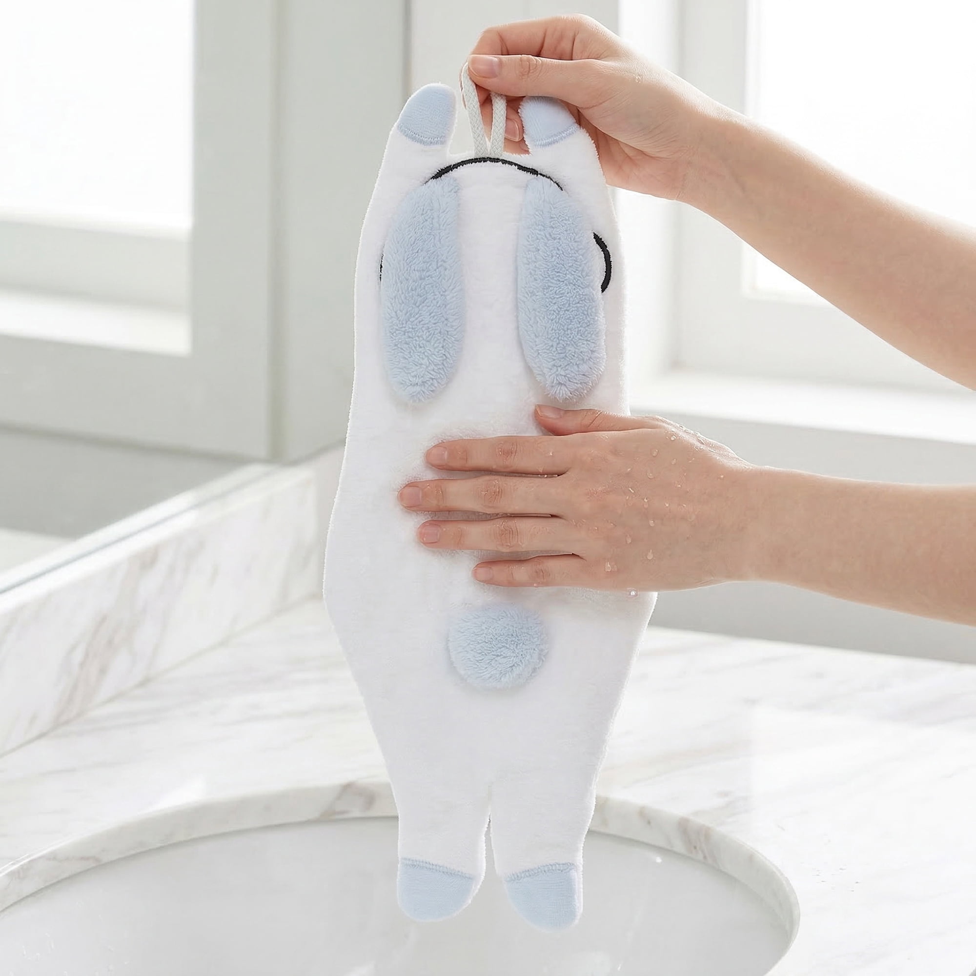 Unique Bargains Animal Shaped Hanging Hand Towels Absorbent Coral Fleece White 13" x 6"
